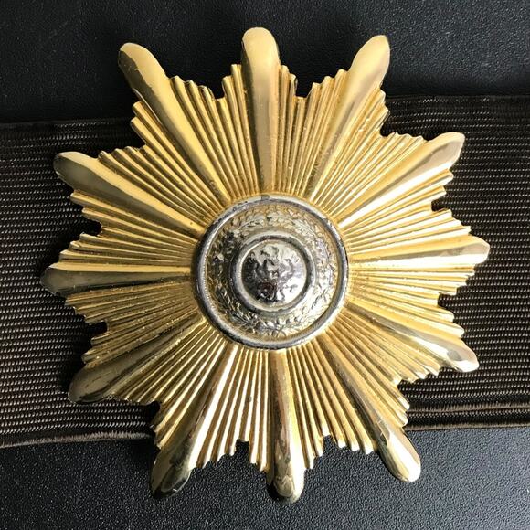 Vintage 27" Belt Black Gold Sunburst Hook Closure Wide Elastic Band Old Money - Picture 2 of 6